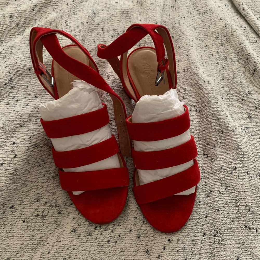 Madewell red suede block heel
